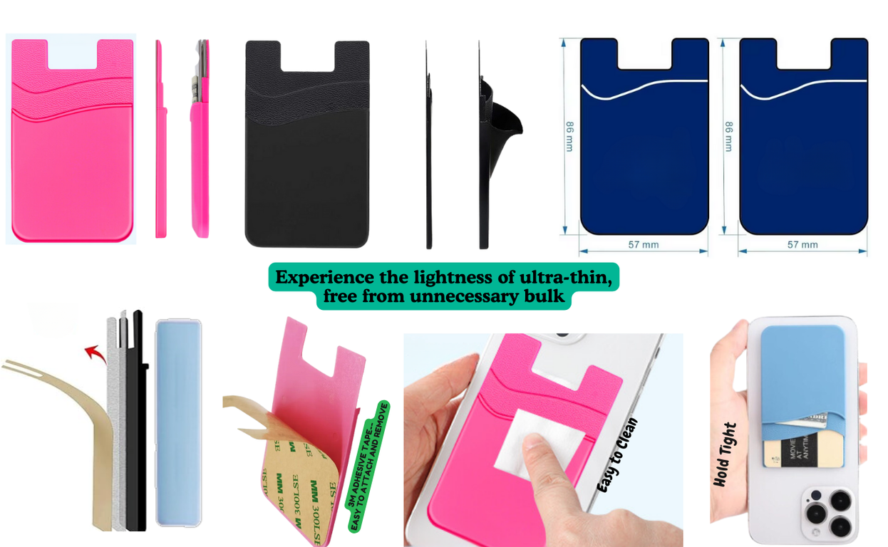 Phone Card Holder, Wallet Stick-On – Multi-Purpose Silicone Phone Card holder.Black 2(Pcs)