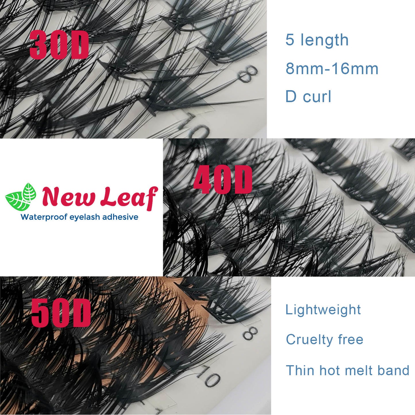 Lash Extensions 30D 40D 50D Mix 320 PCS Natural Beautiful Black Soft Handmade Consistent New Leaf  DIY Cluster Lashes with Super Thin Band Volume